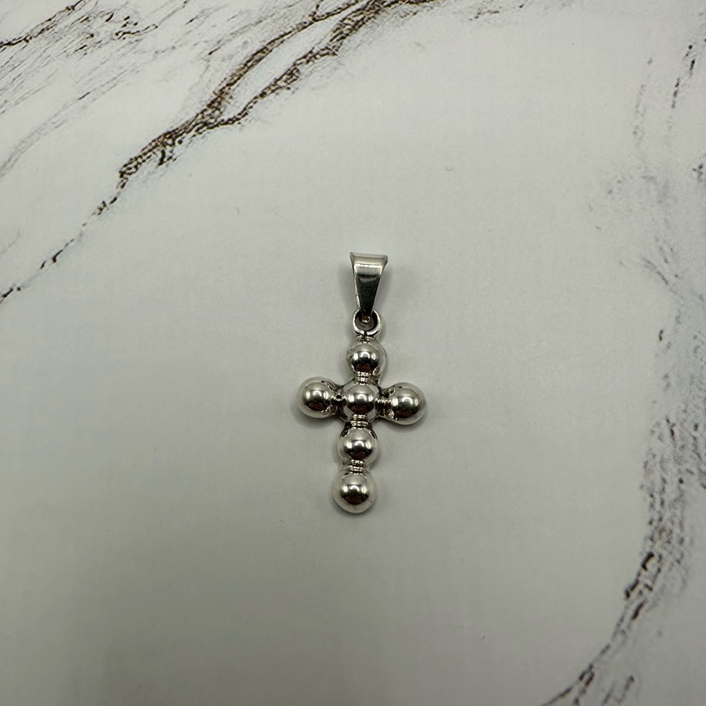 Elegant Silver Beaded Cross Necklace